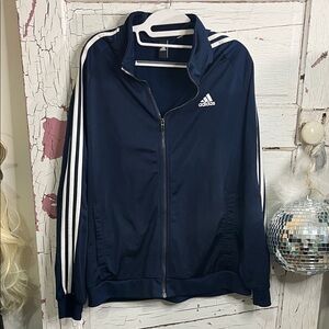 Adidas Dark Blue Zip-Up Jacket with White Accents Sz Tag Missing ➡️ 25”-26”